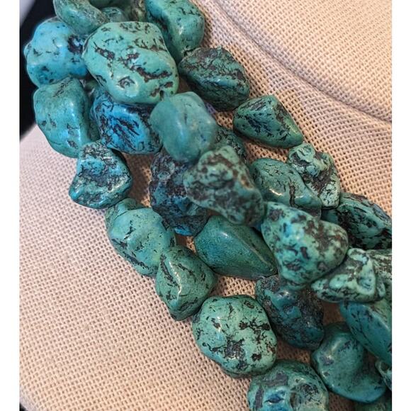 Blue Green Stone Five Strand Butterscotch Ball Bead Necklace W/ Hook Clasp - Picture 6 of 9